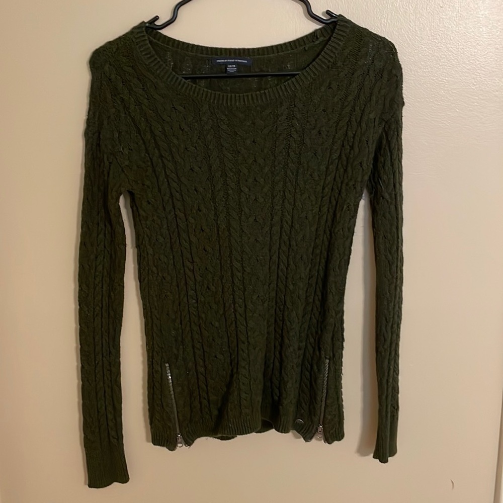 Dark green cable knit sweater